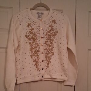 Dress Barn White Cardigan with Gold Accents